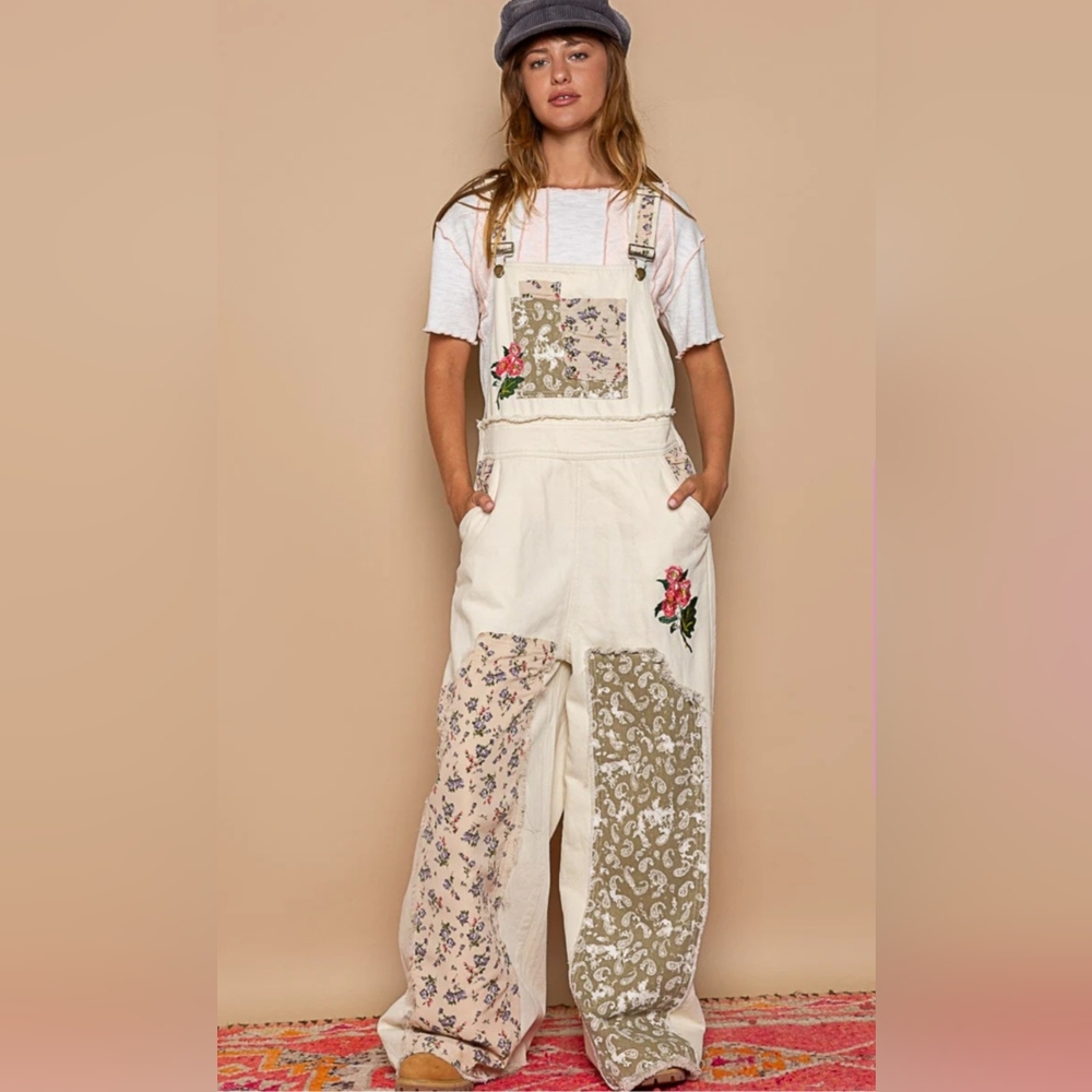 POL ~ Floral Patchwork Overalls